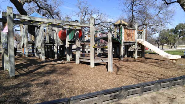 The old playscape on the side of Johnson Park near Backbone Creek will be dismantled and given to Faith Academy of Marble Falls. Staff photo by Jennifer Fierro