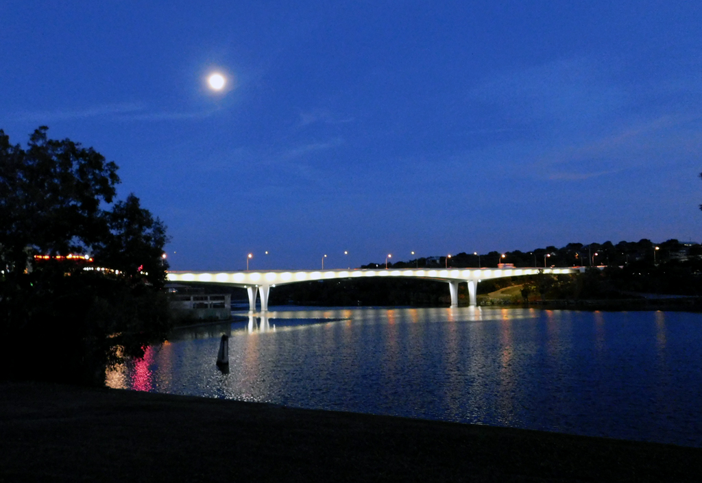 US 281 bridge over Lake Marble Falls at night