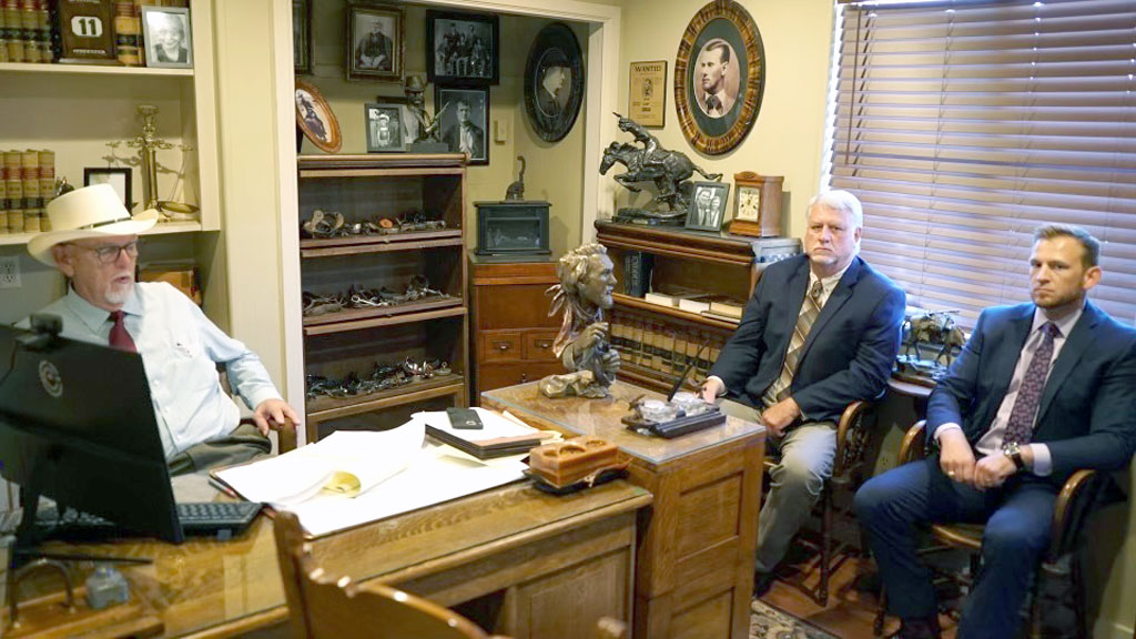 Attorney Eddie Shell, Burnet County Commissioner Billy Wall, attorney Austin Shell